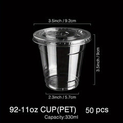 50pcs Clear Plastic Cups With Lids 9oz 11oz Disposable Drinking Glasses