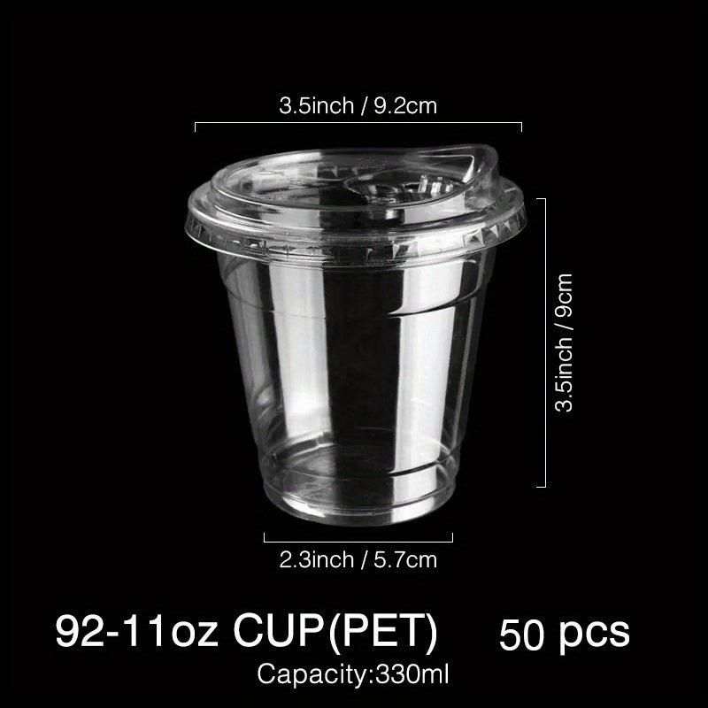 50pcs Clear Plastic Cups With Lids 9oz 11oz Disposable Drinking Glasses
