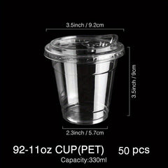 50pcs Clear Plastic Cups With Lids 9oz 11oz Disposable Drinking Glasses