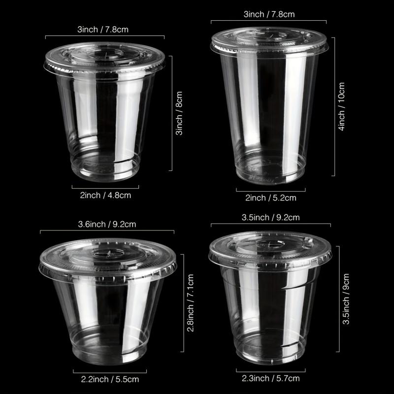 50pcs Clear Plastic Cups With Lids 9oz 11oz Disposable Drinking Glasses