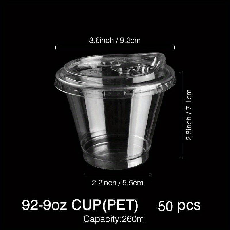 50pcs Clear Plastic Cups With Lids 9oz 11oz Disposable Drinking Glasses
