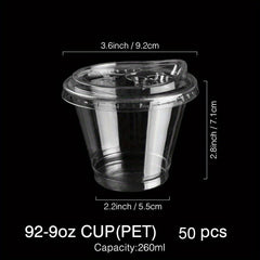 50pcs Clear Plastic Cups With Lids 9oz 11oz Disposable Drinking Glasses