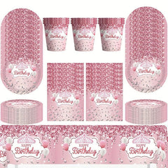 Birthday Party Tableware Set Purple Plates Cups Napkins Baby Shower Decor