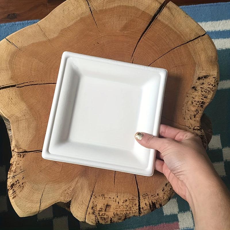 100pcs Biodegradable Compostable 6-Inch Square Sugarcane Plates