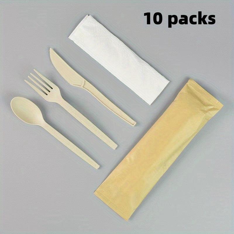 10pcs Disposable Wooden Fork And Spoon Set Biodegradable Catering Camping Party