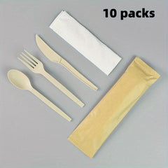 10pcs Disposable Wooden Fork And Spoon Set Biodegradable Catering Camping Party
