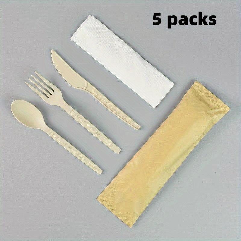 10pcs Disposable Wooden Fork And Spoon Set Biodegradable Catering Camping Party