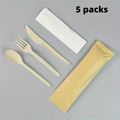 10pcs Disposable Wooden Fork And Spoon Set Biodegradable Catering Camping Party
