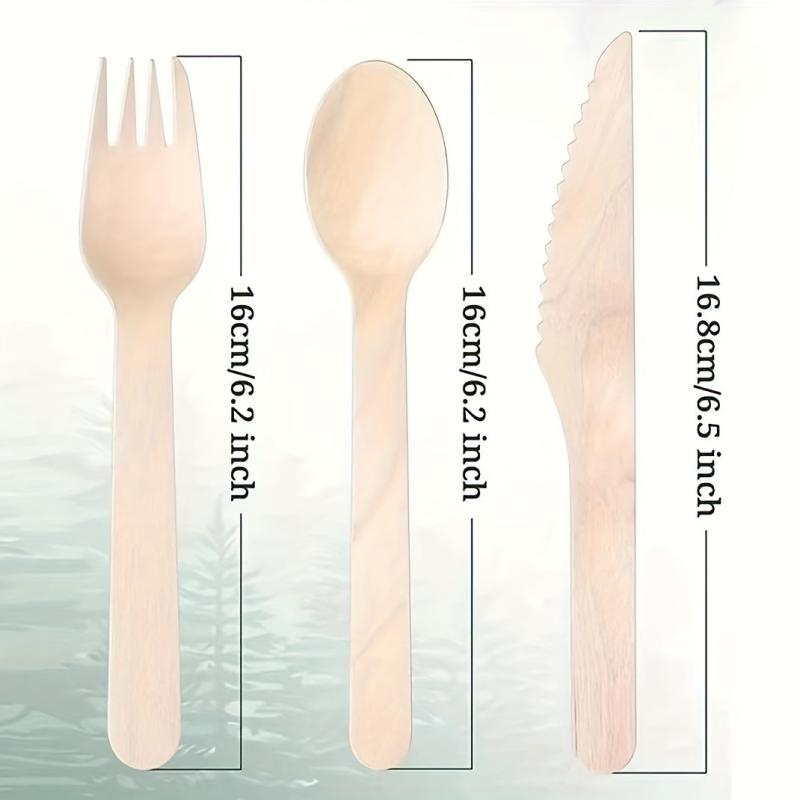 10pcs Disposable Wooden Fork And Spoon Set Biodegradable Catering Camping Party