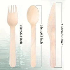 10pcs Disposable Wooden Fork And Spoon Set Biodegradable Catering Camping Party