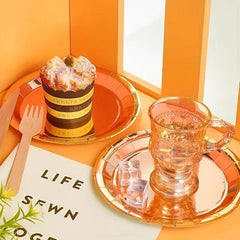 8pcs Disposable Bronzing Paper Tableware Set Party Supplies