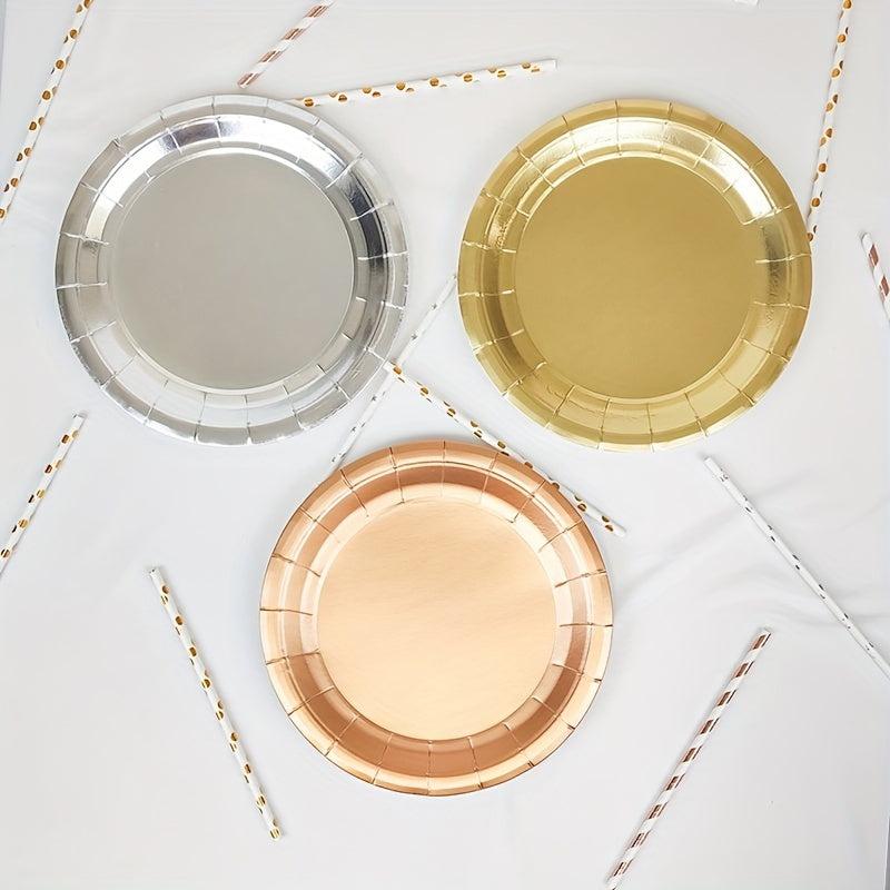 8pcs Disposable Bronzing Paper Tableware Set Party Supplies