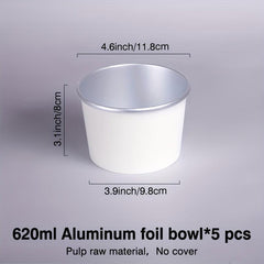 5pcs Disposable Paper Bowls Aluminum Foil Lunch Box Circular Packaging