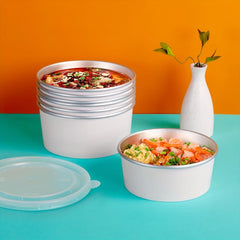 5pcs Disposable Paper Bowls Aluminum Foil Lunch Box Circular Packaging