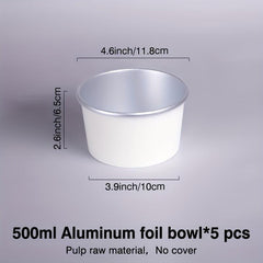 5pcs Disposable Paper Bowls Aluminum Foil Lunch Box Circular Packaging
