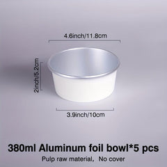 5pcs Disposable Paper Bowls Aluminum Foil Lunch Box Circular Packaging