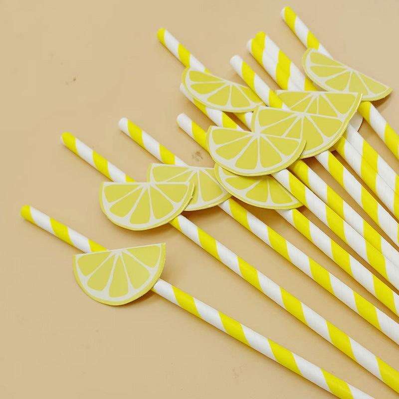 50pcs Fruit Paper Straws Strawberry Lemon Watermelon Sunflower Straws