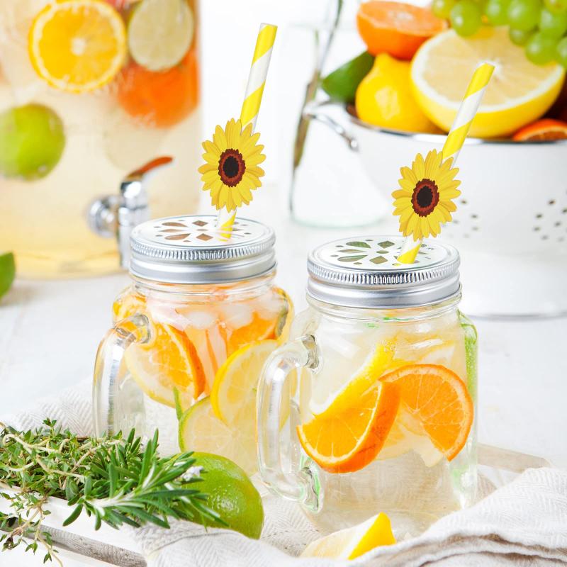 50pcs Fruit Paper Straws Strawberry Lemon Watermelon Sunflower Straws