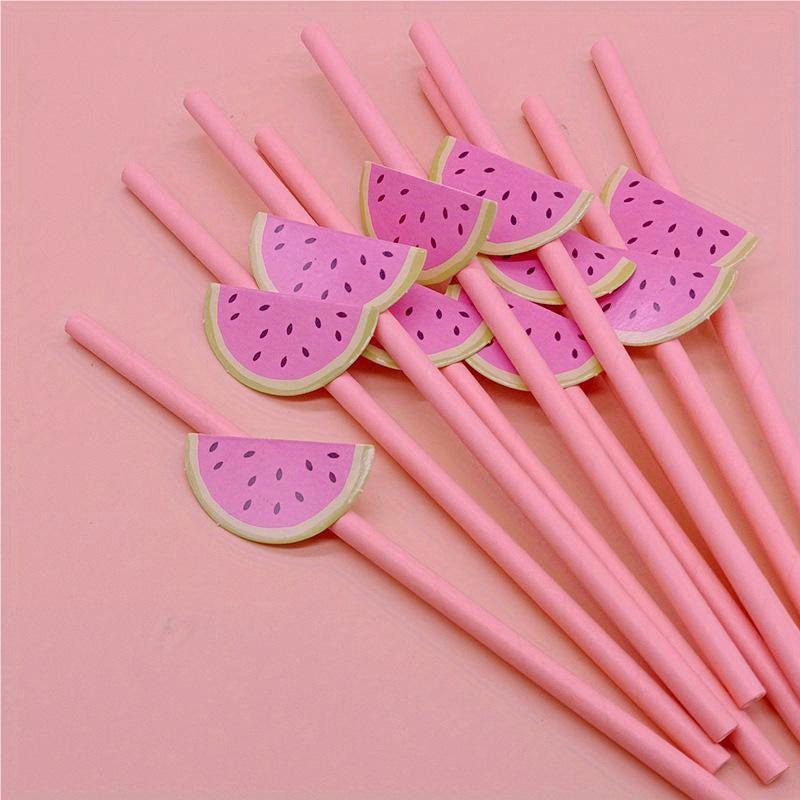 50pcs Fruit Paper Straws Strawberry Lemon Watermelon Sunflower Straws