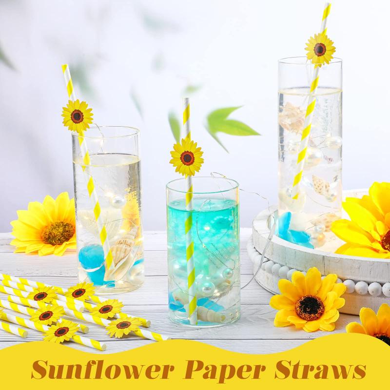 50pcs Fruit Paper Straws Strawberry Lemon Watermelon Sunflower Straws