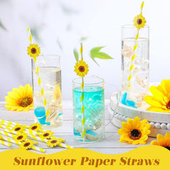 50pcs Fruit Paper Straws Strawberry Lemon Watermelon Sunflower Straws