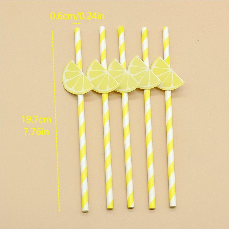 50pcs Fruit Paper Straws Strawberry Lemon Watermelon Sunflower Straws