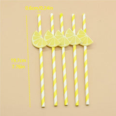 50pcs Fruit Paper Straws Strawberry Lemon Watermelon Sunflower Straws