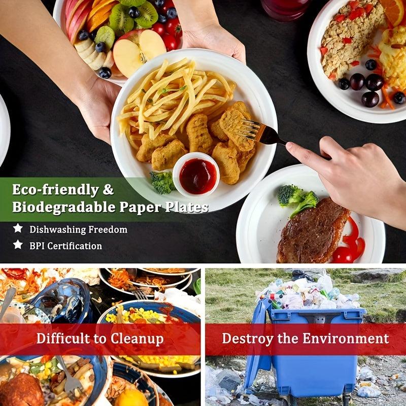 50pcs Biodegradable Sugarcane Pulp Plates for Parties and Events
