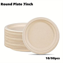 50pcs Biodegradable Sugarcane Pulp Plates for Parties and Events