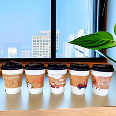 40pcs Christmas Disposable Corrugated Paper Cup Insulation Milk Tea Coffee Cup