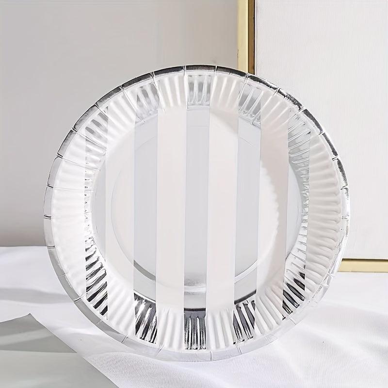 10pcs Modernist Striped Disposable Dinner Plate For Party