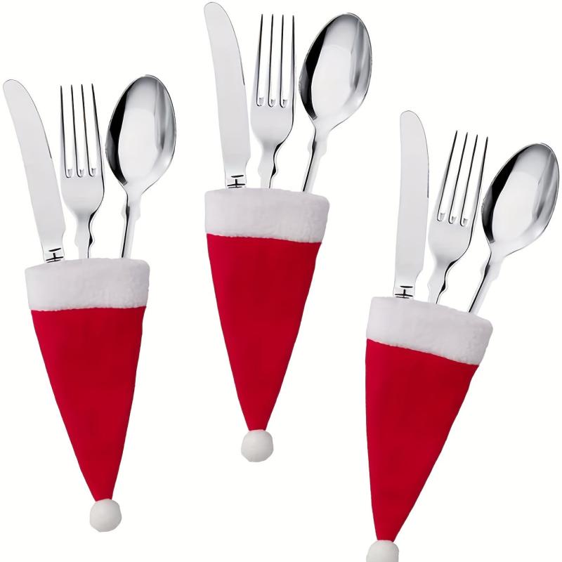 20pcs Christmas Hat Cutlery Holder Pouch holiday Xmas Party Dinner Table Decor