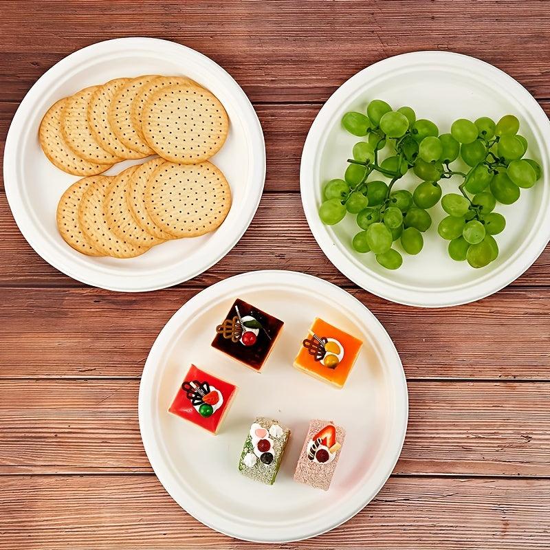 125pcs Natural Sugarcane Pulp Disposable Dinner Plates 17.78cm
