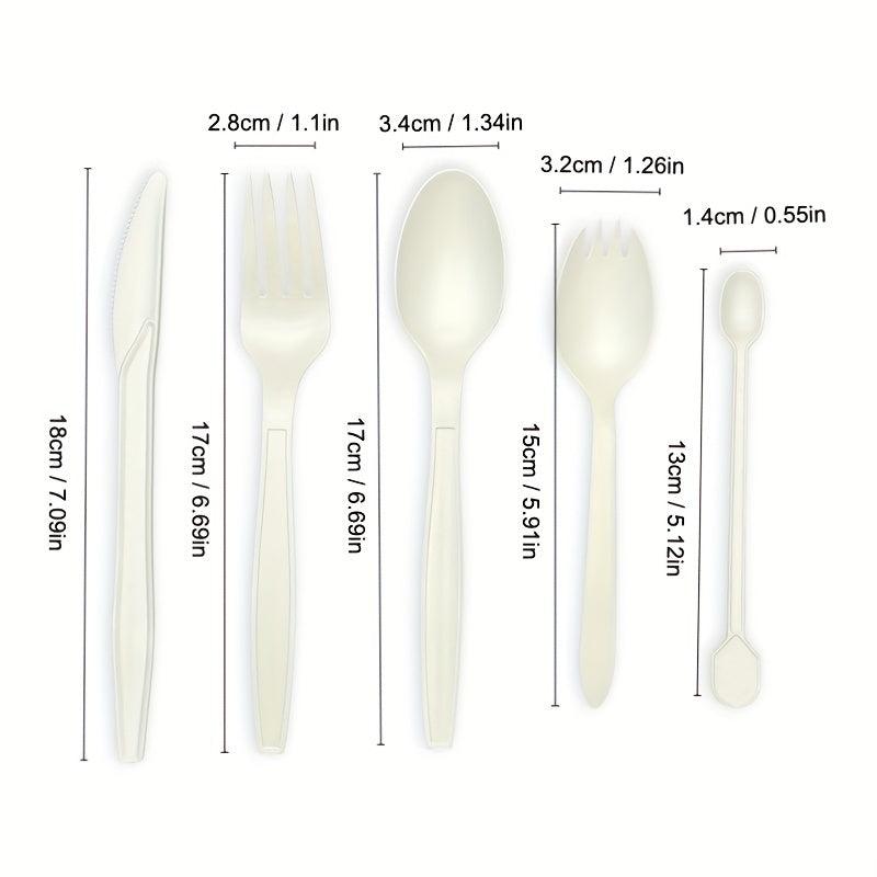 198pcs Biodegradable Disposable Tableware Set Fork Spoon Cornstarch Restaurant