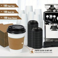 100 Sets 12oz Thick Disposable Paper Cups - 9.5g - No Lids