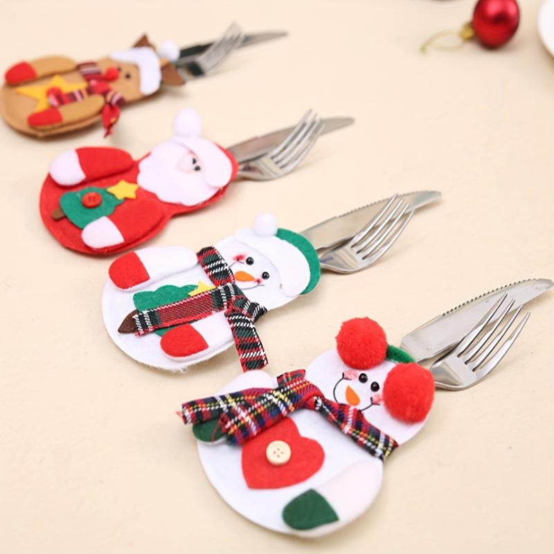 4pcs Santa Claus Cutlery Holder Pouch Christmas Silverware Holders