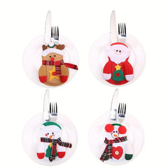 4pcs Santa Claus Cutlery Holder Pouch Christmas Silverware Holders