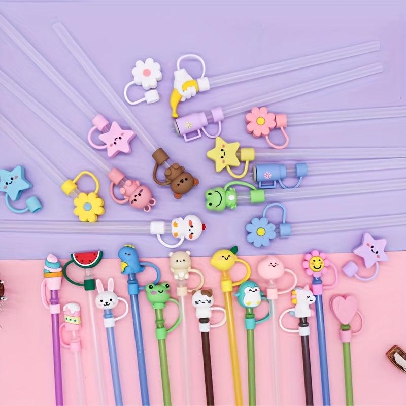 2pcs Cartoon Silicone Straw Cap Dust Stopper for 8mm Straw, Reusable Straw Cap