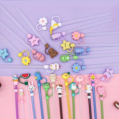 2pcs Cartoon Silicone Straw Cap Dust Stopper for 8mm Straw, Reusable Straw Cap