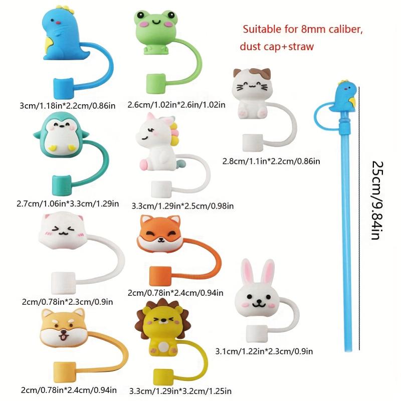2pcs Cartoon Silicone Straw Cap Dust Stopper for 8mm Straw, Reusable Straw Cap