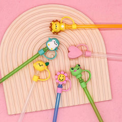 2pcs Cartoon Silicone Straw Cap Dust Stopper for 8mm Straw, Reusable Straw Cap