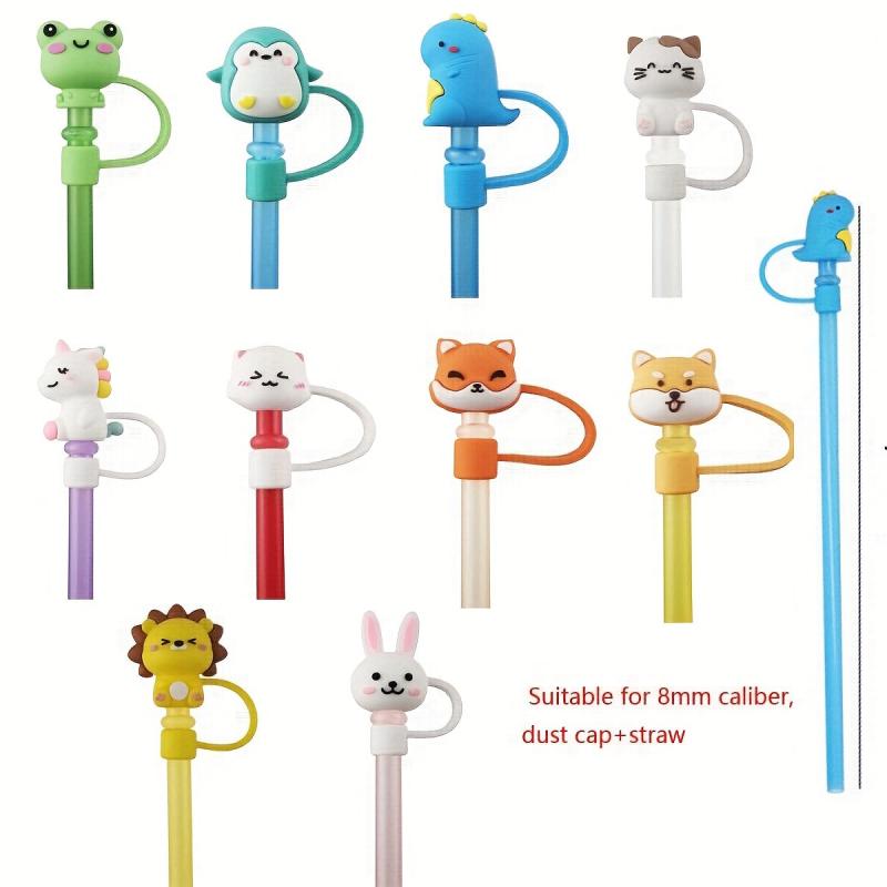 2pcs Cartoon Silicone Straw Cap Dust Stopper for 8mm Straw, Reusable Straw Cap