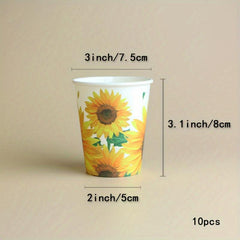 10pcs Sunflower Paper Dinnerware Set for Wedding Anniversary Birthday Party