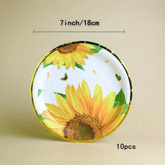 10pcs Sunflower Paper Dinnerware Set for Wedding Anniversary Birthday Party