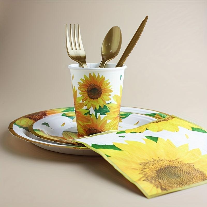 10pcs Sunflower Paper Dinnerware Set for Wedding Anniversary Birthday Party