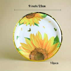 10pcs Sunflower Paper Dinnerware Set for Wedding Anniversary Birthday Party