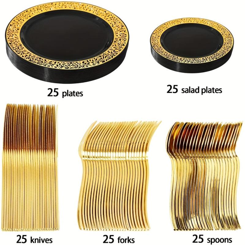 Disposable Cutlery Dinner Plate Royal Style Dinnerware Set