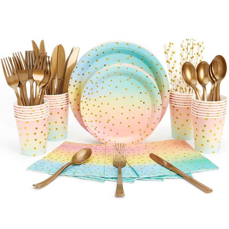 Pink Disposable Party Dinnerware Set, Perfect for Various Occasions