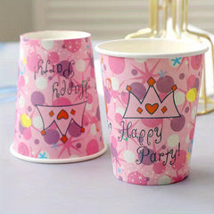 10pcs Paper Cups/Plates 17 Disposable Round Plates/Water Cups Birthday Tableware