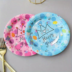 10pcs Paper Cups/Plates 17 Disposable Round Plates/Water Cups Birthday Tableware